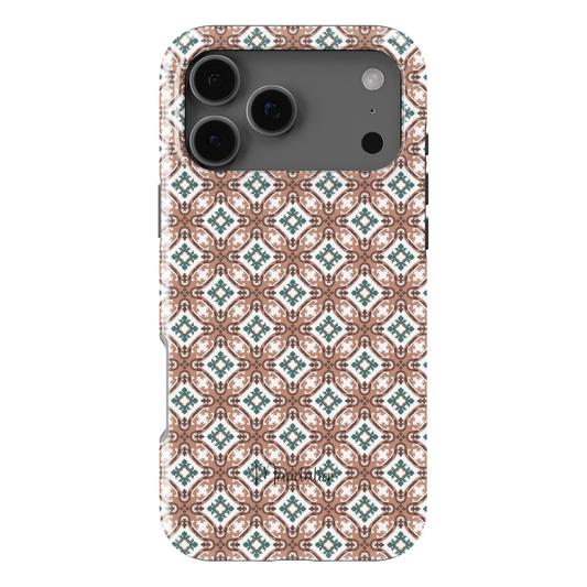 Maduma Barokka phone case by Mandalier featuring ornate Maltese baroque-inspired tile design, rich decorative patterns, glossy finish, available in MagSafe and tough dual-layer protective options