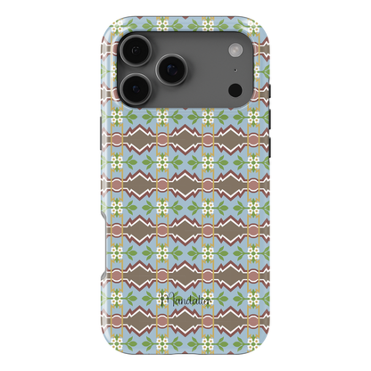 Maduma Fjura Selvaġġa phone case by Mandalier with vibrant Maltese tile-inspired floral pattern, bold colours, glossy finish, available in MagSafe and tough dual-layer protective options