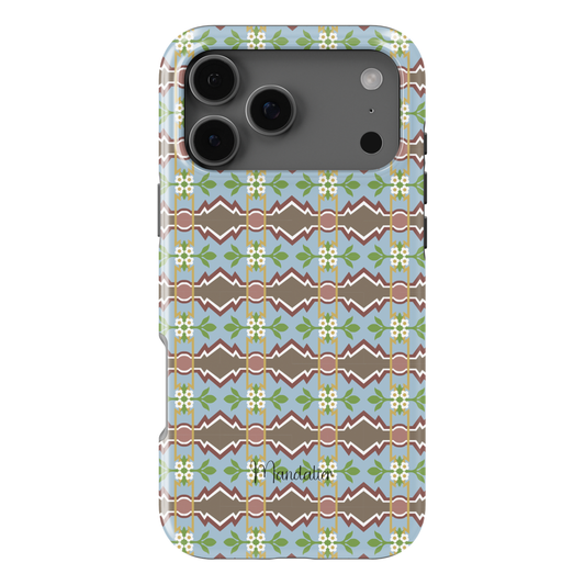 Maduma Fjura Selvaġġa phone case by Mandalier with vibrant Maltese tile-inspired floral pattern, bold colours, glossy finish, available in MagSafe and tough dual-layer protective options