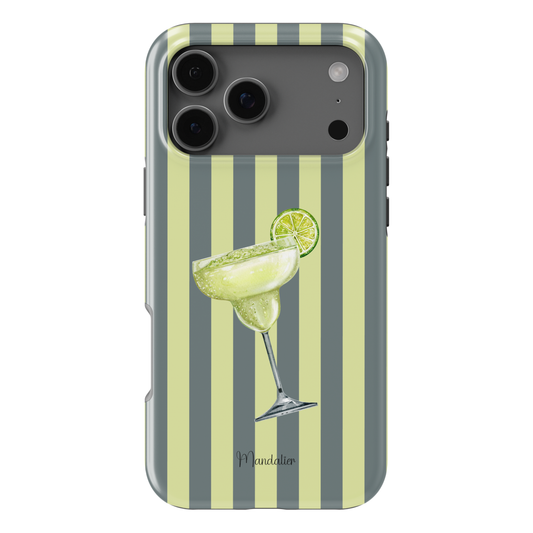 Margarita phone case with lime cocktail illustration and striped design, available in MagSafe and tough dual-layer protective options, designed in Malta