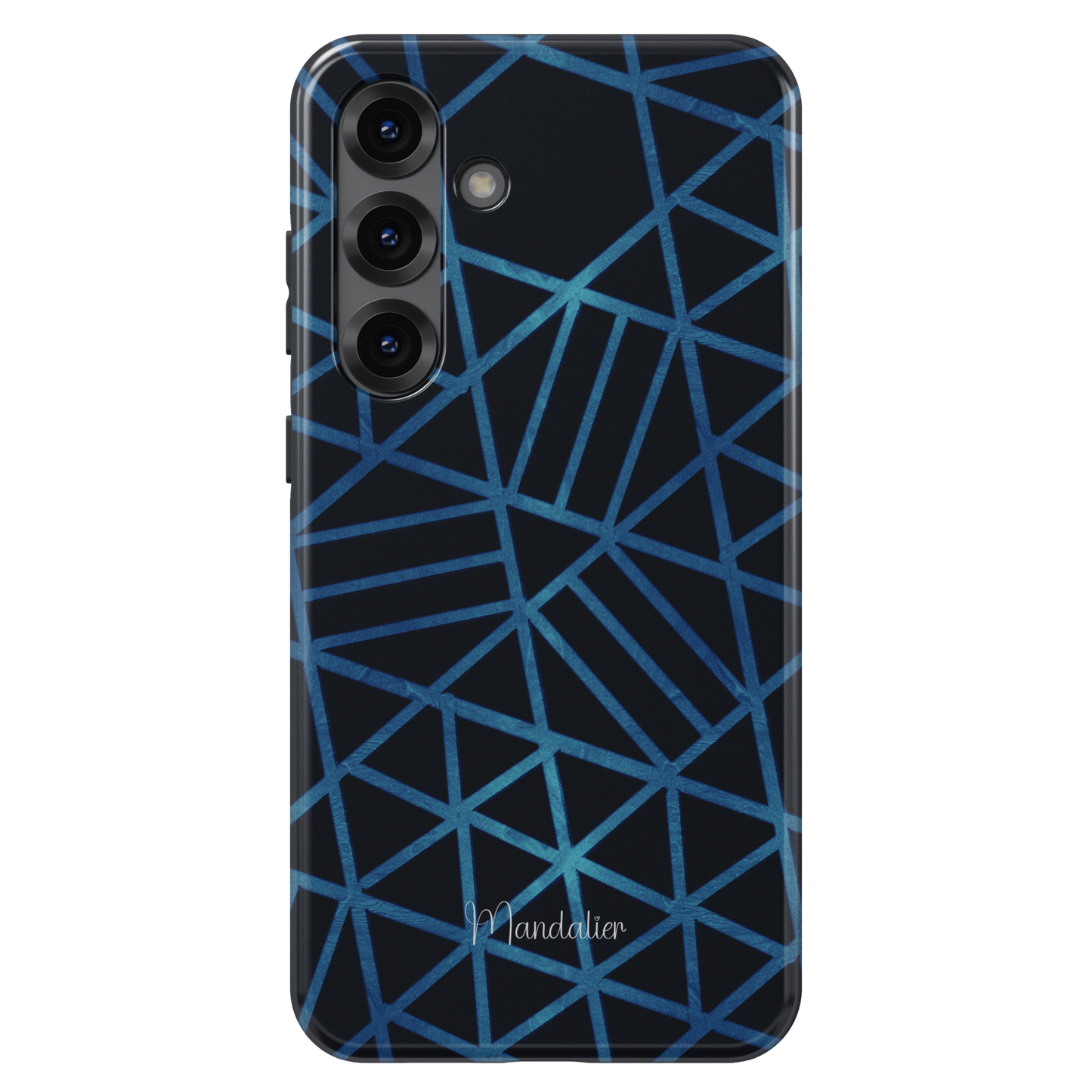 Midnight Lattice phone case with dark geometric lattice pattern design, sleek modern aesthetic, glossy finish, available in MagSafe and tough dual-layer protective options