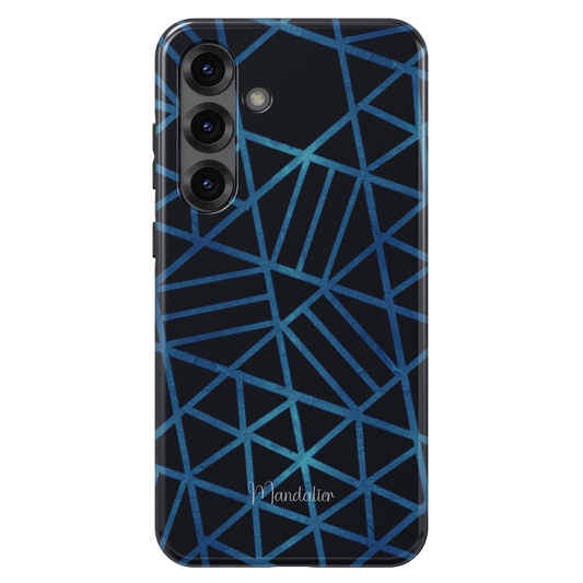 Midnight Lattice phone case with dark geometric lattice pattern design, sleek modern aesthetic, glossy finish, available in MagSafe and tough dual-layer protective options