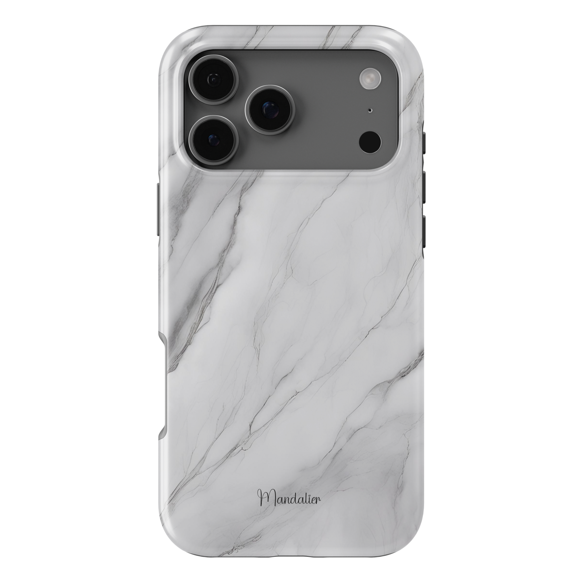 Misty Grey phone case with sleek marble-inspired design in soft grey tones, available in MagSafe and tough dual-layer protective options, designed in Malta