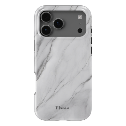 Misty Grey phone case with sleek marble-inspired design in soft grey tones, available in MagSafe and tough dual-layer protective options, designed in Malta
