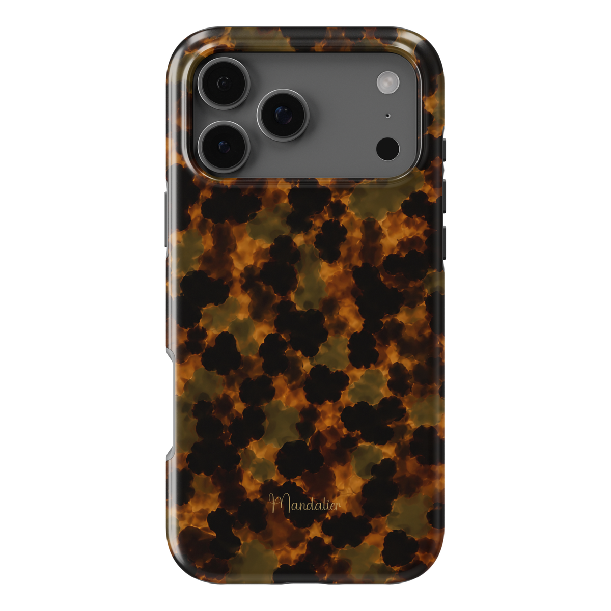 Olive Tortoise phone case with earthy olive green, amber and brown tortoiseshell-inspired pattern from the Autumn Muse Collection, available in MagSafe and Tough options