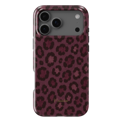 Plum Leopard phone case with rich plum and leopard-inspired pattern from the Autumn Muse Collection, available in MagSafe and Tough options