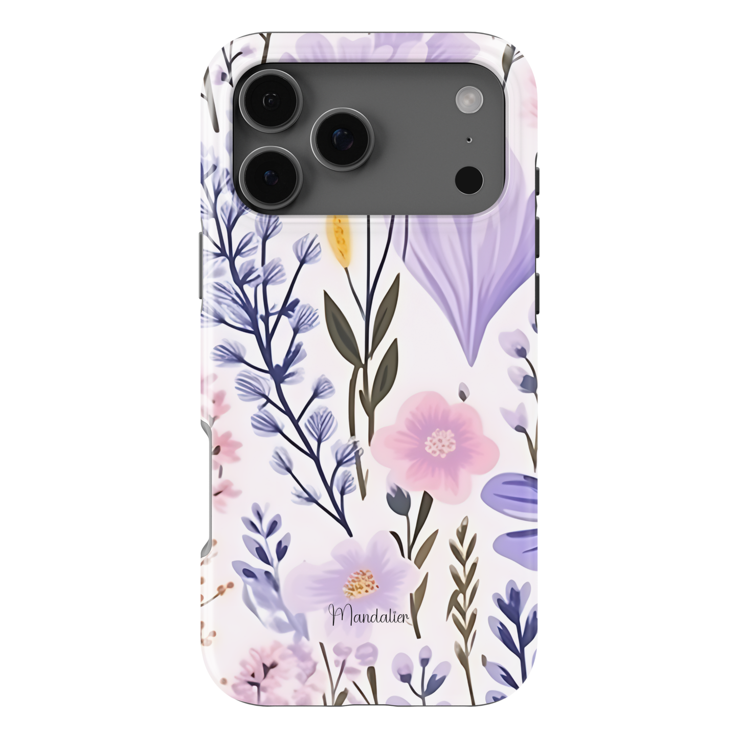 Purple Meadow phone case with elegant floral design in rich purple tones, available in MagSafe and tough dual-layer protective options, designed in Malta