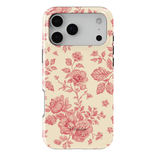 Rose Garden phone case with elegant rose floral design, available in MagSafe and tough dual-layer protective options, designed in Malta