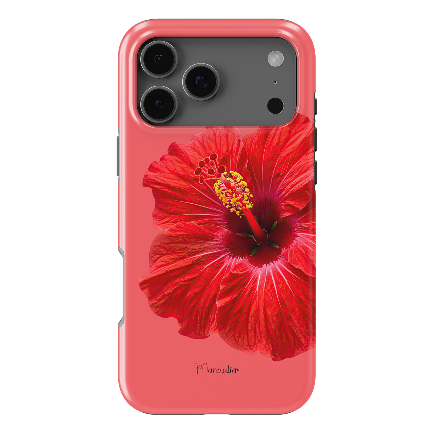 Scarlet Hibiscus phone case with bold red tropical floral design, from the Island Bloom Collection, available in MagSafe and tough protective options, designed in Malta