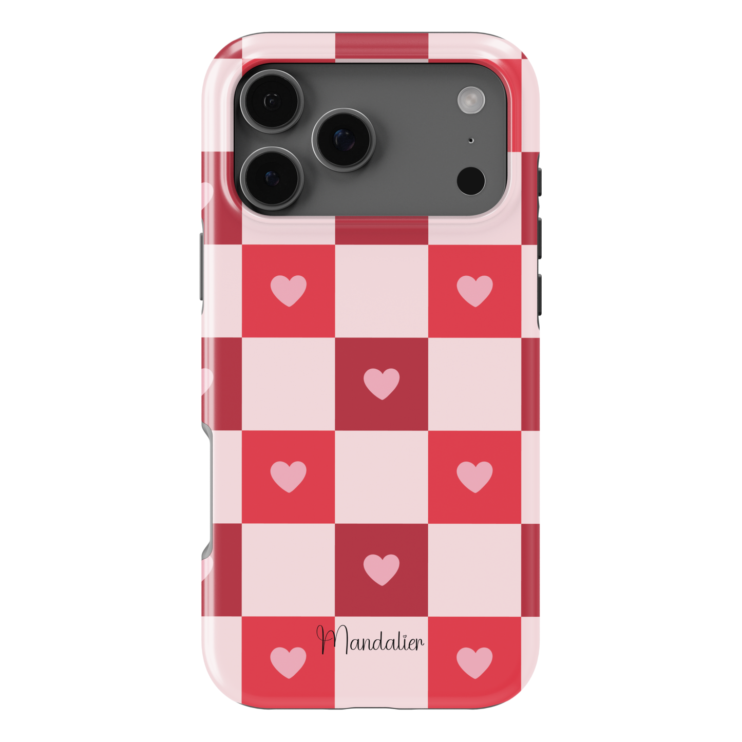Sweetheart Squares phone case with soft romantic square pattern design, glossy finish, available in MagSafe and tough dual-layer protective options