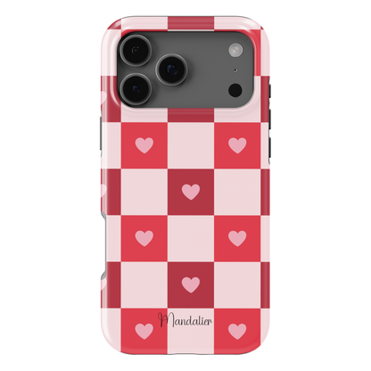 Sweetheart Squares phone case with soft romantic square pattern design, glossy finish, available in MagSafe and tough dual-layer protective options